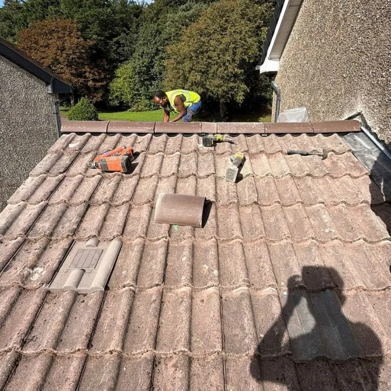 New tiled roof nearing completion with roof vent installed in Ballincollig Cork